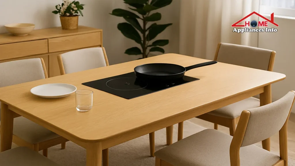 dining table with induction cooker