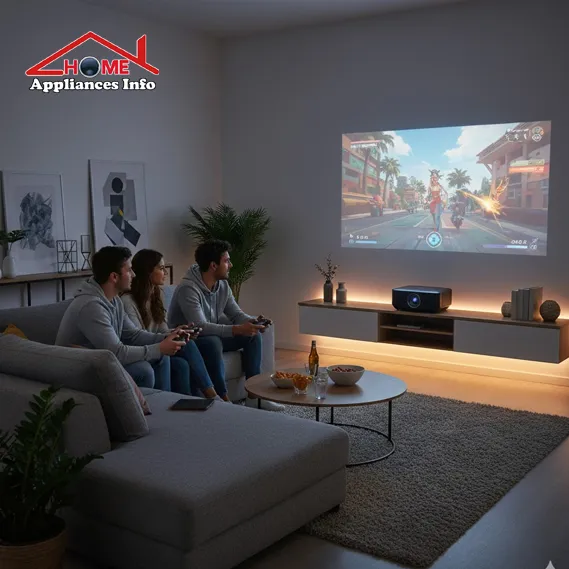 a compact projector handling both gaming and streaming in a shared living room