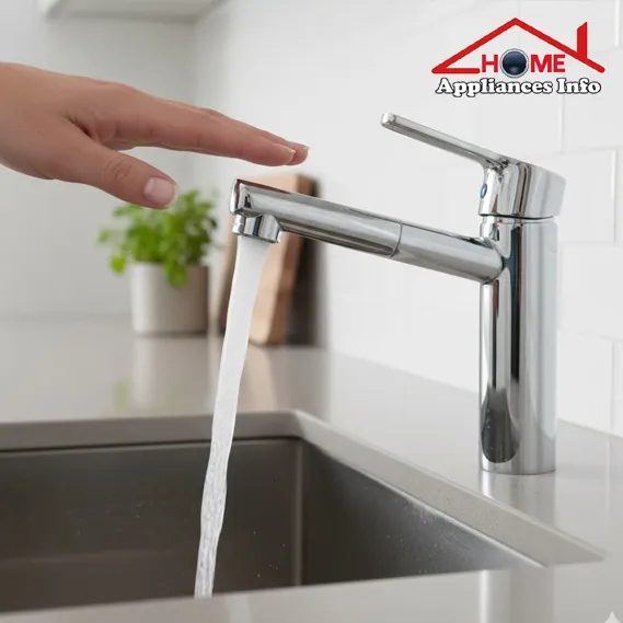 a touchless kitchen faucet being activated by hand