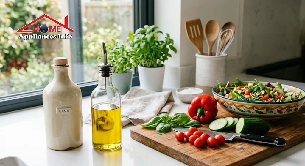 A simple glass cruet and an opaque bottle show how design affects both style and preservation.