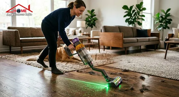 Best cordless vacuum for multi-surface homes 2026 showing effective cleaning on hardwood and carpet transition.