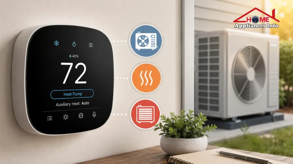 Smart thermostat controlling a heat pump with auxiliary heat