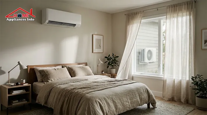 Wall-mounted ductless mini-split air conditioner installed in a modern bedroom