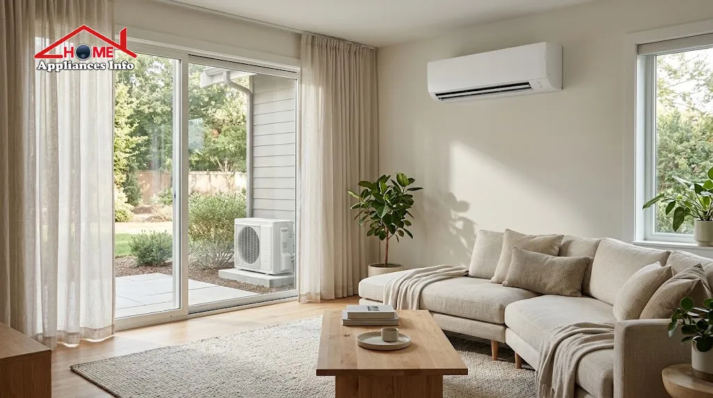 7 Best Ductless Air Conditioners for 2026 (Buyer’s Guide) Wall-mounted ductless mini-split air conditioner in a modern living room